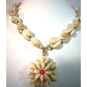 Cowrie‎ Shell Bead Necklace Lei Rosette Pendant Bohemian Natural Beach Cruise